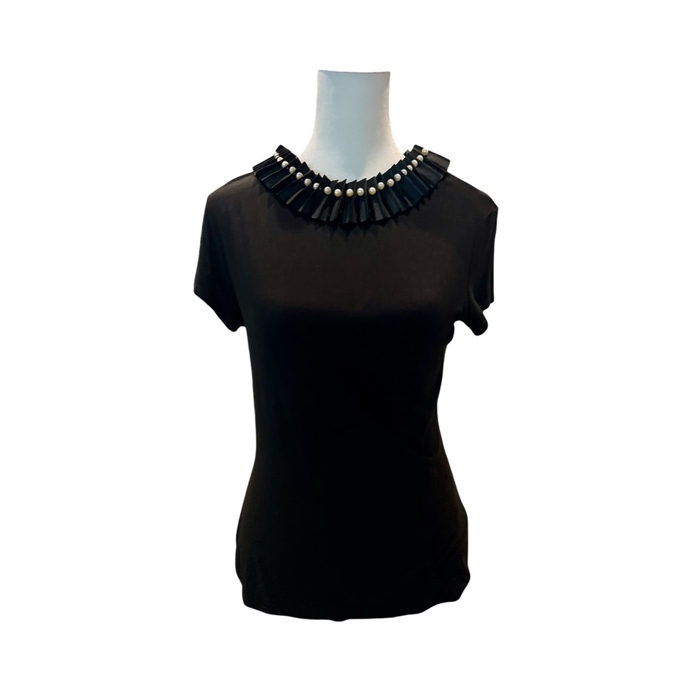 Ted Baker Black Fitted Embellished Cap Sleeve Blouse
